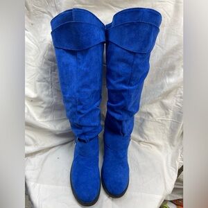Vibrant Blue Over the Knee blue suede Boots ladies sz